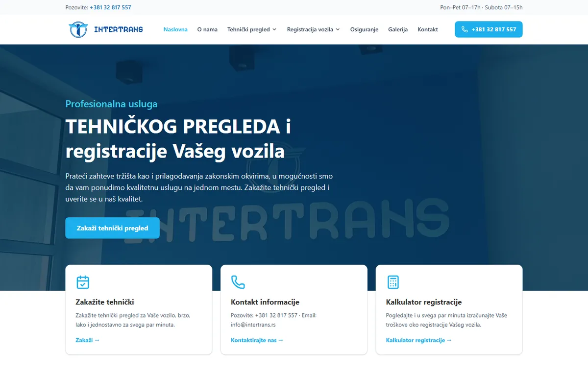INTERTRANS — Sajt i zakazivanje u izradi