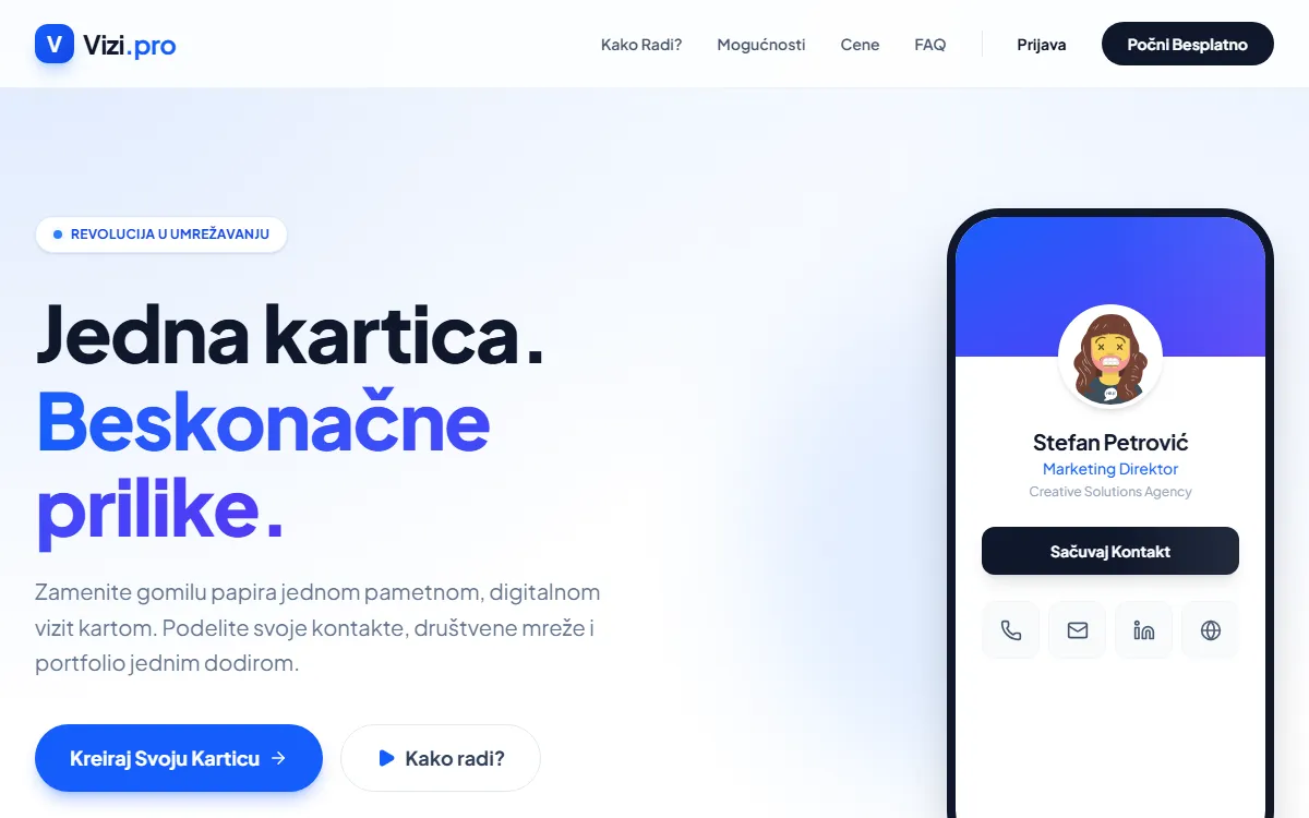 Vizi.pro — Kontakt koji se deli QR kodom i menja u svakom trenutku